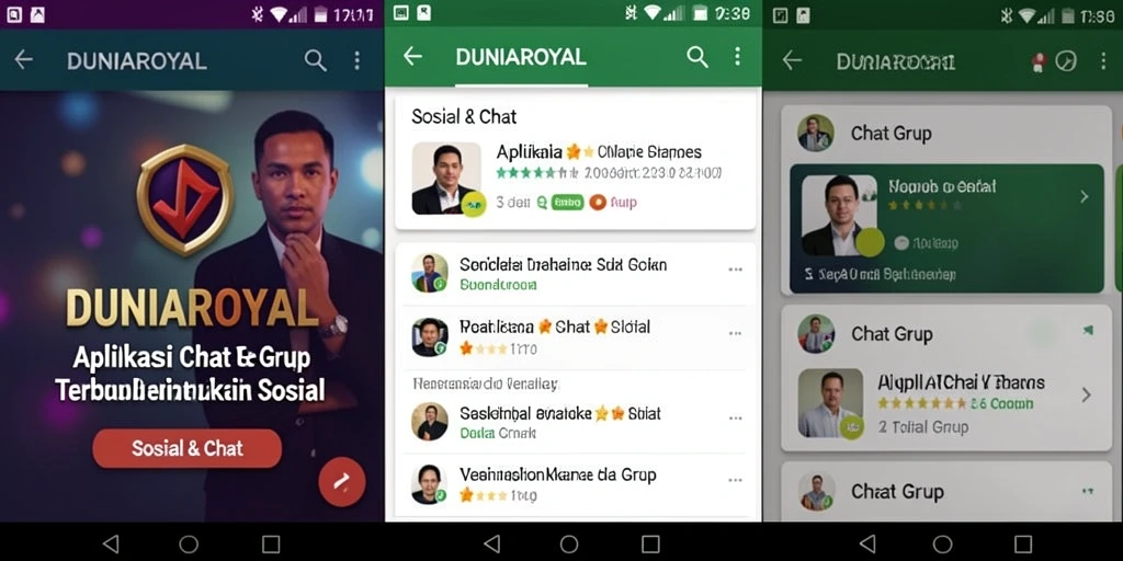 Antarmuka DUNIAROYAL yang menampilkan fitur chat grup yang interaktif.