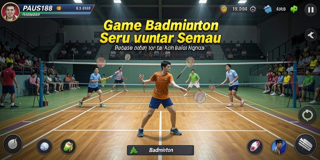 Tampilan antarmuka permainan Badminton yang menarik.