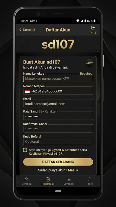 Registrasi Akun Baru di sd107 untuk Android